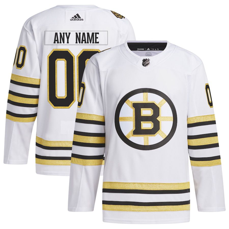 Men Boston Bruins adidas White 100th Anniversary Primegreen Authentic Custom NHL Jersey->customized nhl jersey->Custom Jersey